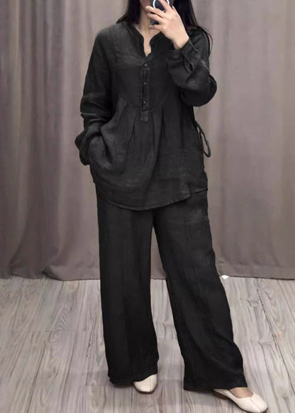 Blue O-neck Shirts and Wide Leg Pants Two Pieces Set Spring