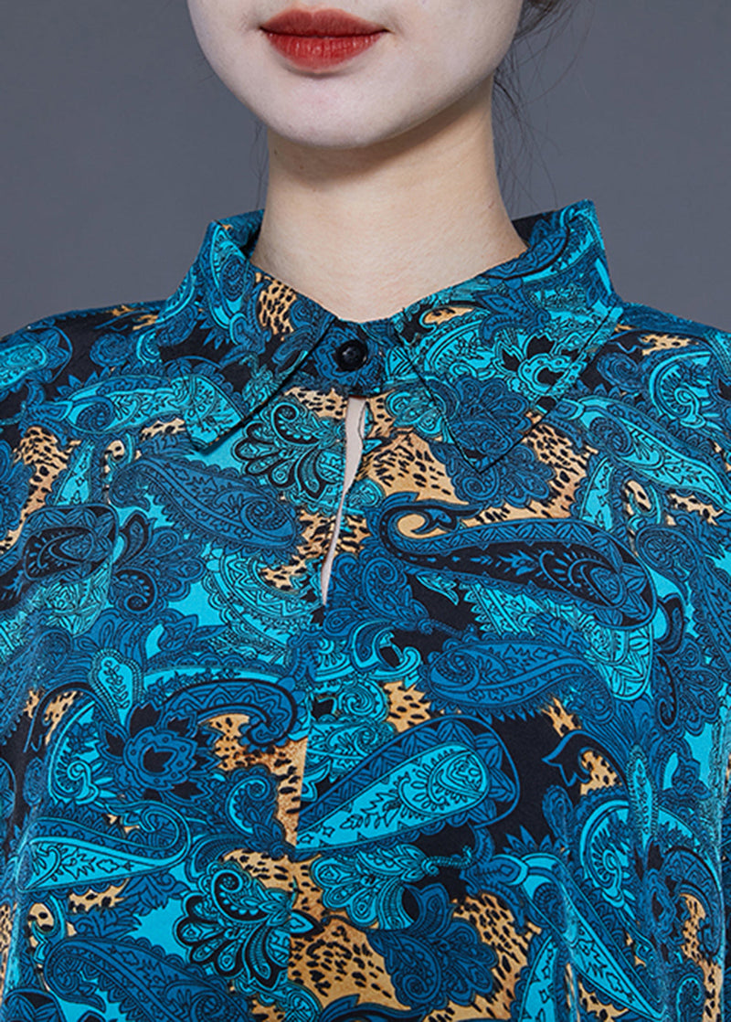 Blue Oversized Print Chiffon Shirt Summe