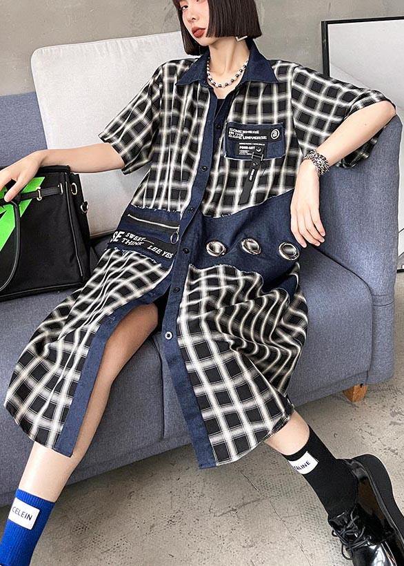 Blue Plaid Patchwork Peter Pan Collar Summer Cotton Dress