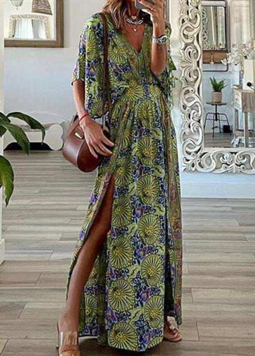 Blue Print Side Open Cotton Beach Dress Summer