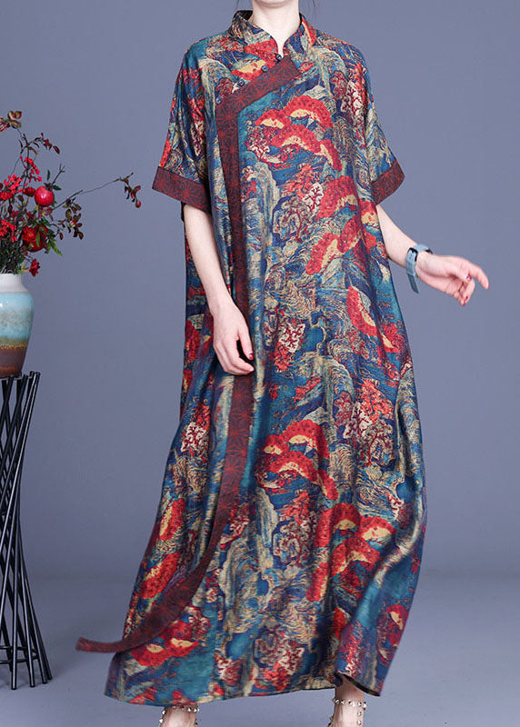 Blue Print Silk Robe Dresses Spring