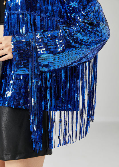 Blue Sequins Patchwork Tassel Coats Summer