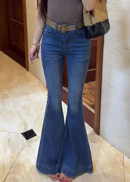 Blue Silm Fit Denim Bell-bottom Trousers Spring