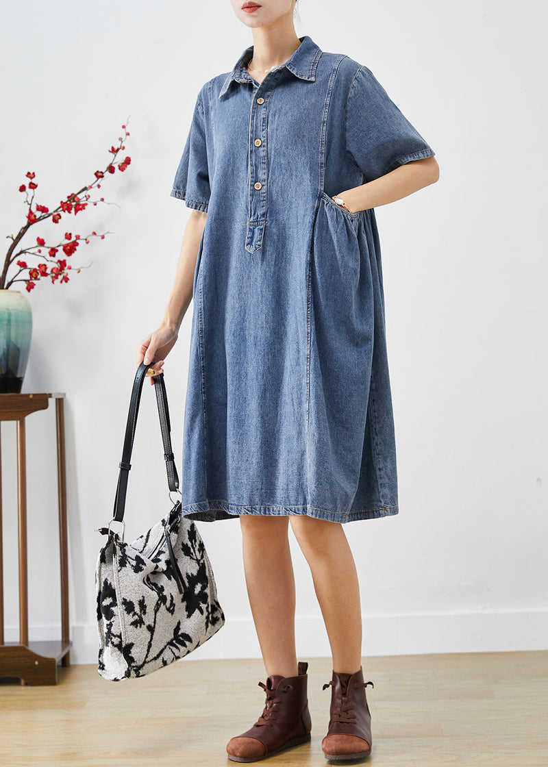 Blue Slim Fit Pockets Denim Vacation Dress Summer