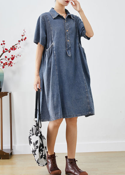 Blue Slim Fit Pockets Denim Vacation Dress Summer