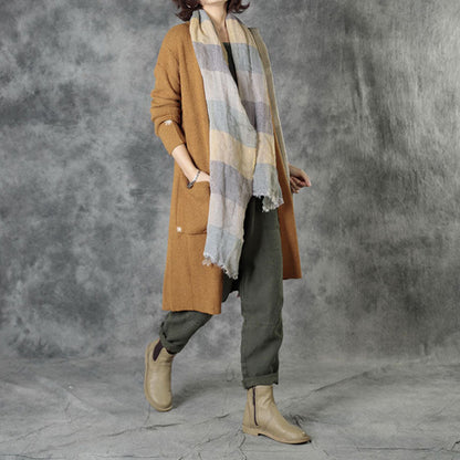 Brick Red Knit Pockets Embroideried Fall Cardigan Long Sleeve