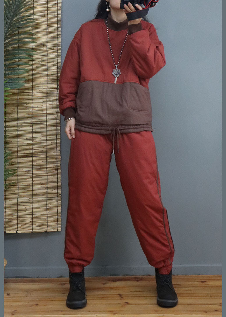 Brick Red Patchwork Fine Cotton Filled Sets 2 Pieces Winter