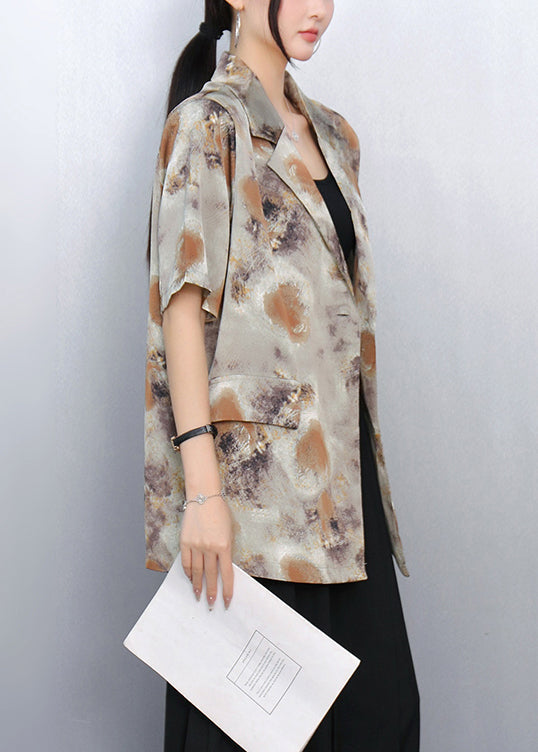 Brown Notched Print Spandex Coats Summer