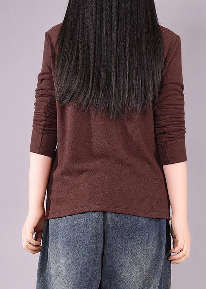 Bohemian Burgundy tunic top High Neck Art Spring shirts