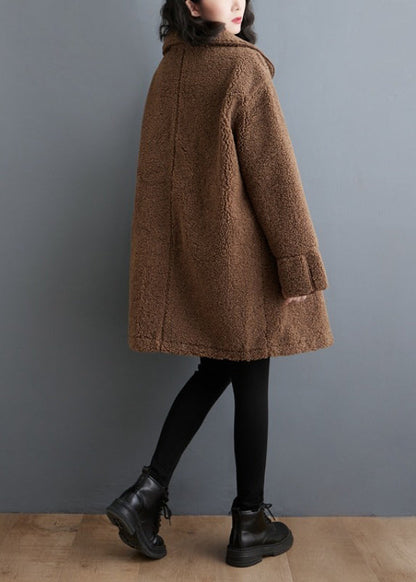 Chocolate Double Breast Thick Faux Fur Trench Winter