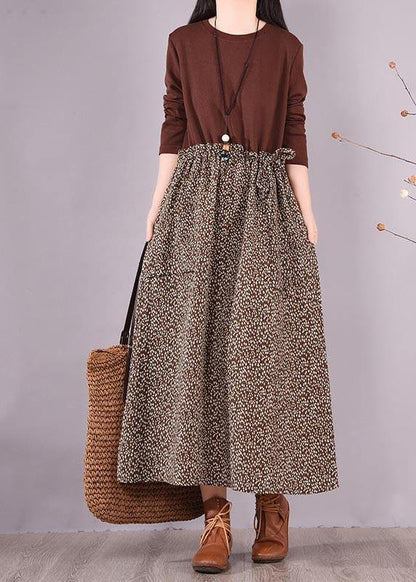 Chocolate Patchwork Print Clothes for O Neck Maxi Spring Dress