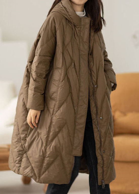 Chocolate Hooded Duck Down Coat Winter