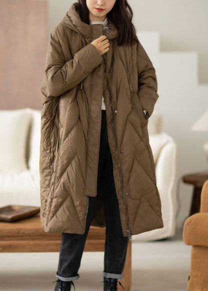 Chocolate Hooded Duck Down Coat Winter