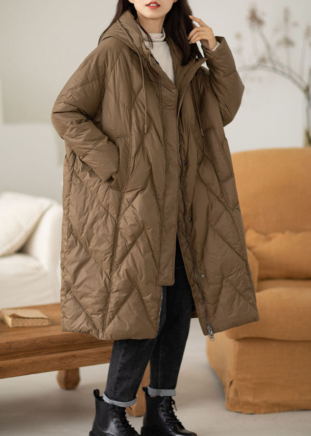 Chocolate Hooded Duck Down Coat Winter