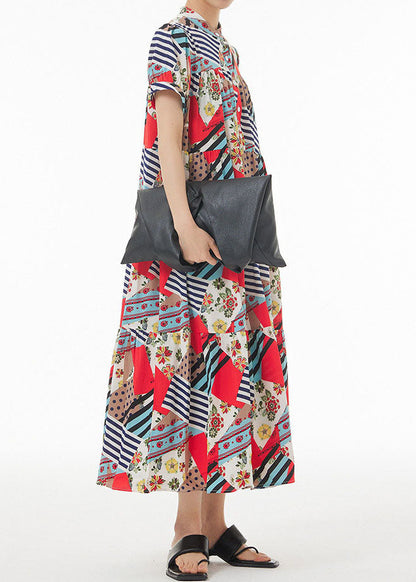 Coffee Wrinkled Print Patchwork Chiffon Dress Summer