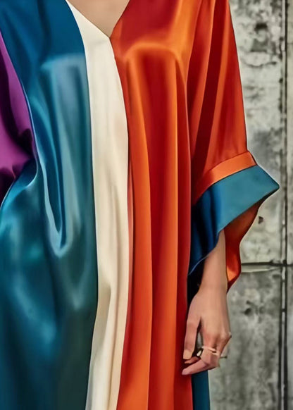 Colorblock Asymmetrical Patchwork Silk Day Dress Summer
