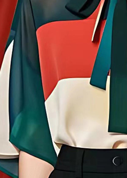Colorblock Chiffon Shirt V Neck Summer