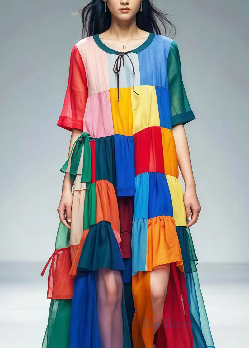 Colorblock Oversized Patchwork Tulle Beach Dress Summer