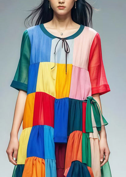 Colorblock Oversized Patchwork Tulle Beach Dress Summer