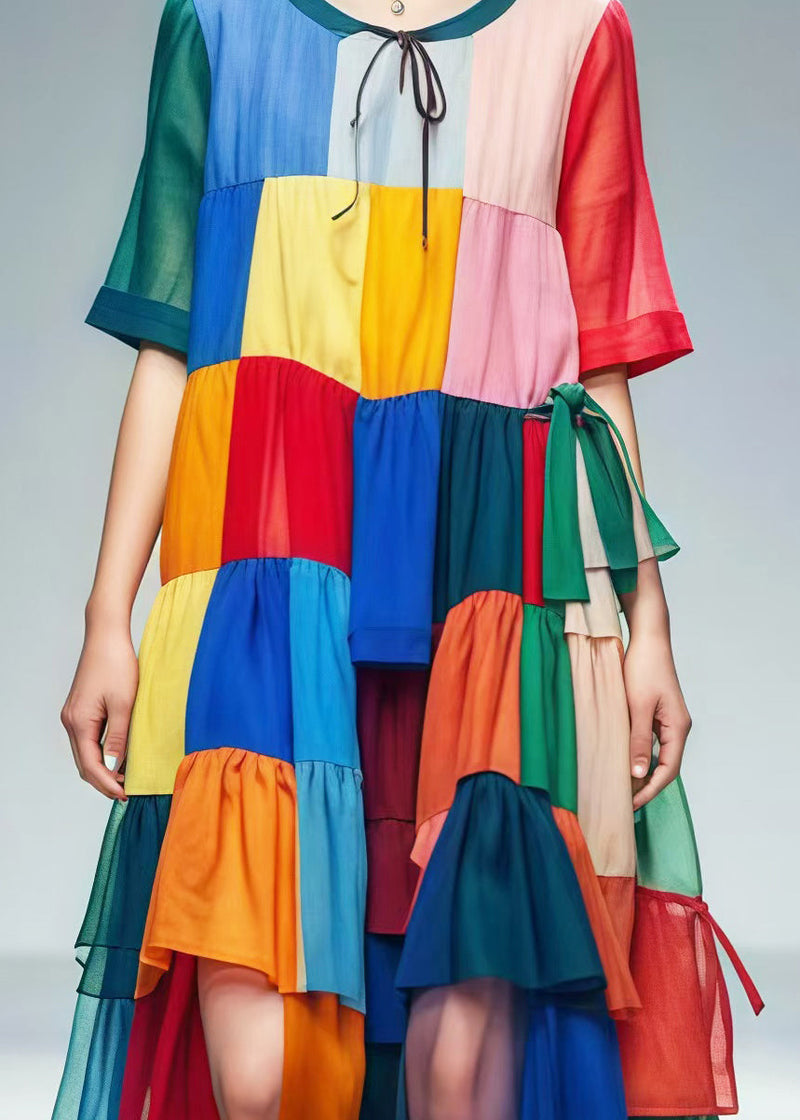 Colorblock Oversized Patchwork Tulle Beach Dress Summer