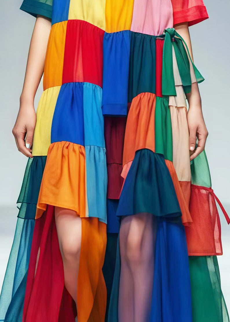 Colorblock Oversized Patchwork Tulle Beach Dress Summer