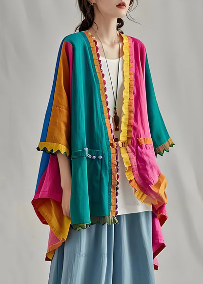 Colorblock Ruffled Patchwork Cotton Cardigan Summer