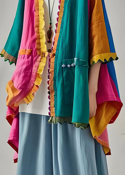 Colorblock Ruffled Patchwork Cotton Cardigan Summer