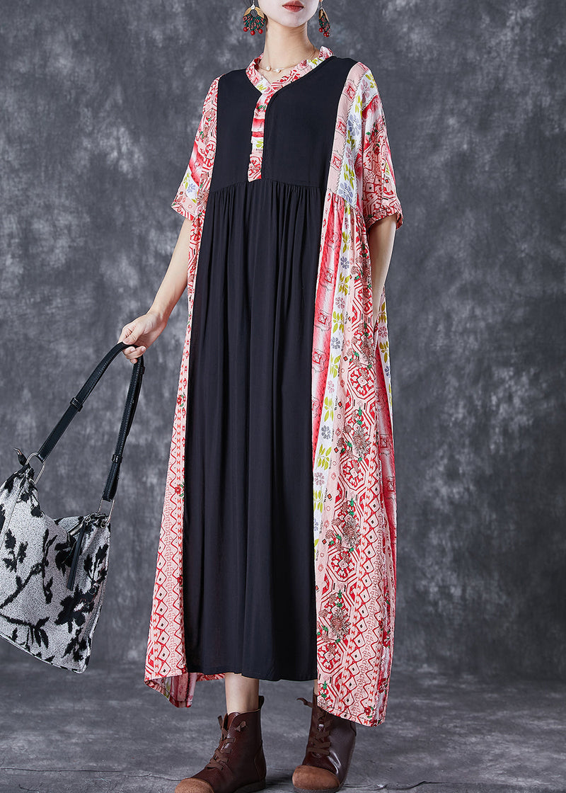 Colorblock Ruffled Patchwork Cotton Maxi Dresses Summer
