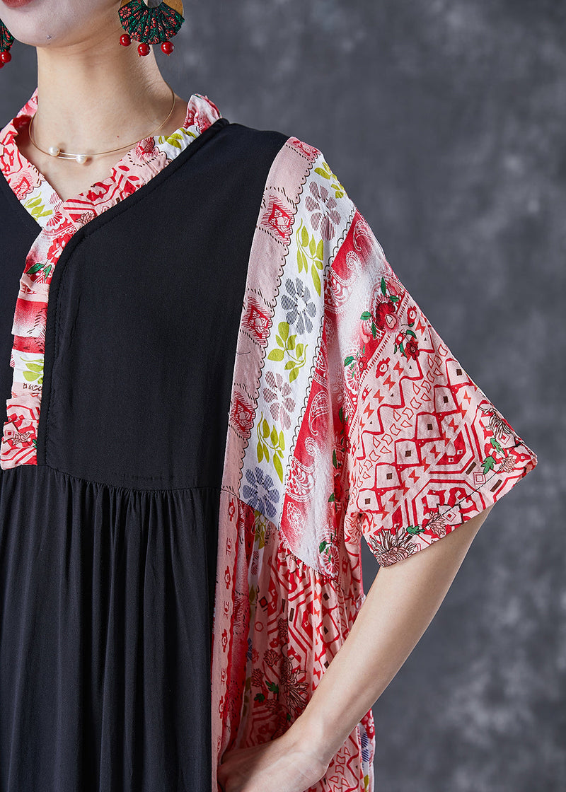 Colorblock Ruffled Patchwork Cotton Maxi Dresses Summer