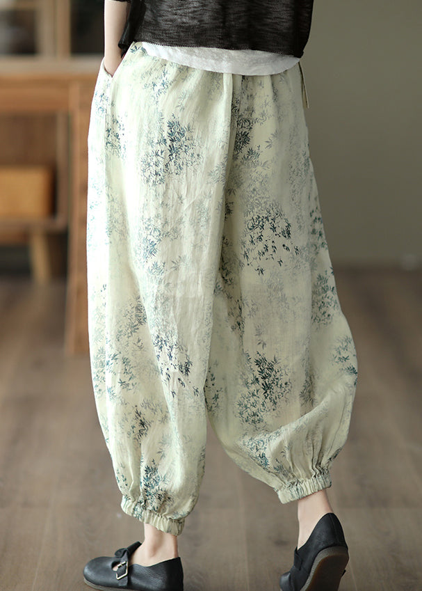 Cyan Pockets Print Linen Lantern Pants Summer
