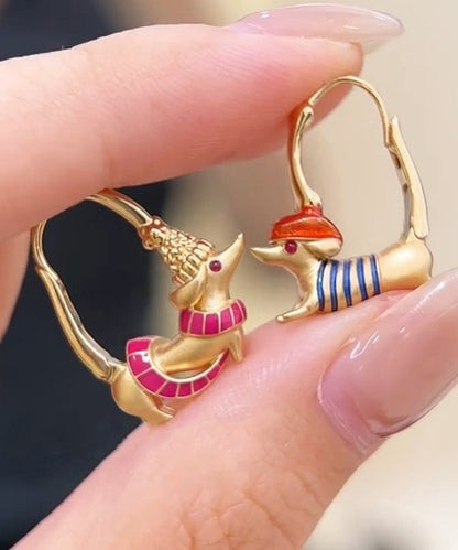 Gold Alloy Puppy Sausage Hoop Earrings