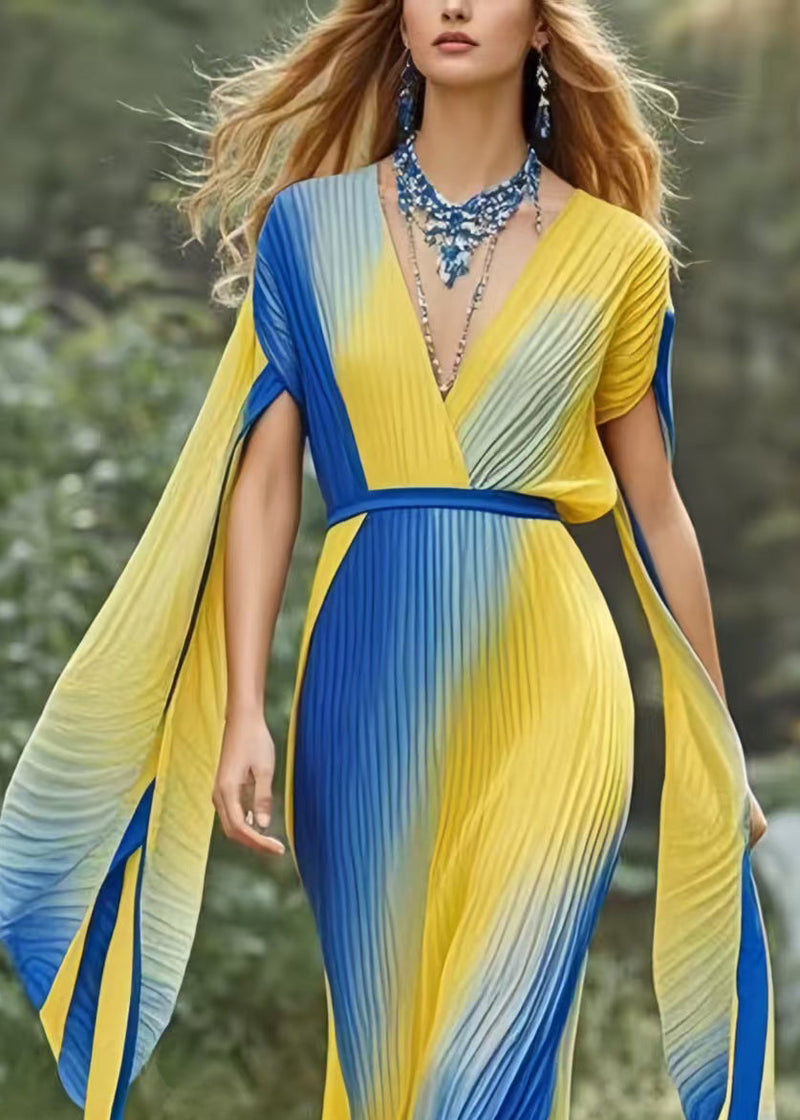 Gradient Color Cinched Chiffon Vestidos Dress Butterfly Sleeve