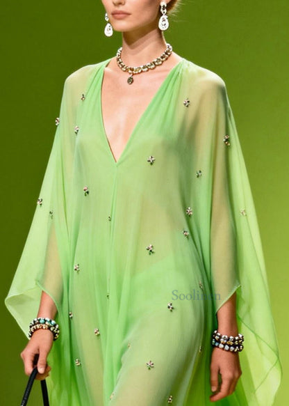 Grass Green Oversized Print Chiffon Robe Dresses Summer