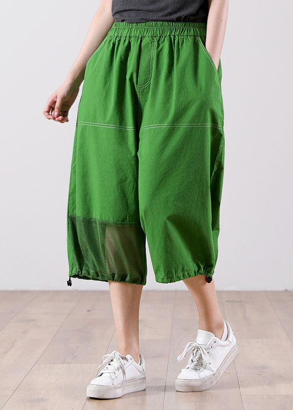 Green High Waist Tulle Patchwork Cotton Harem Pants Summer