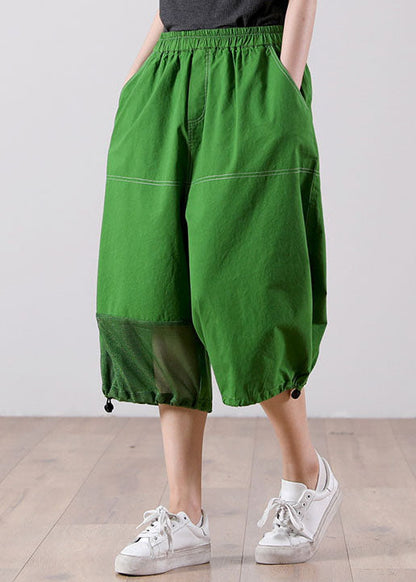 Green High Waist Tulle Patchwork Cotton Harem Pants Summer