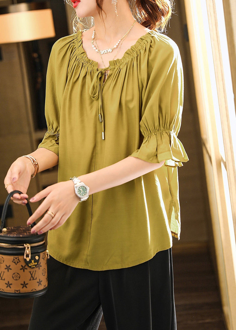 Green O-neck Drawstring Top Summer