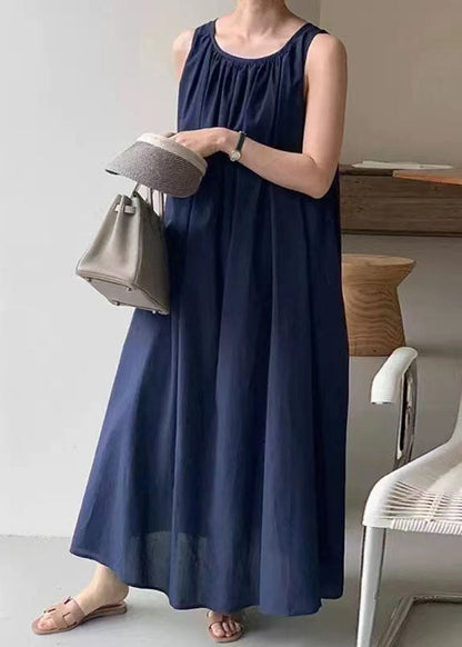 Green O Neck Patchwork Wrinkled Cotton Dress Sleeveless
