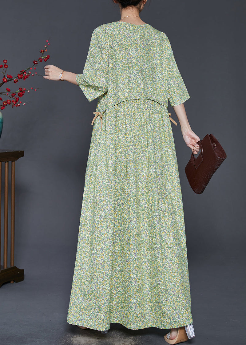 Green Oversized Print Drawstring Cotton Dress Summer