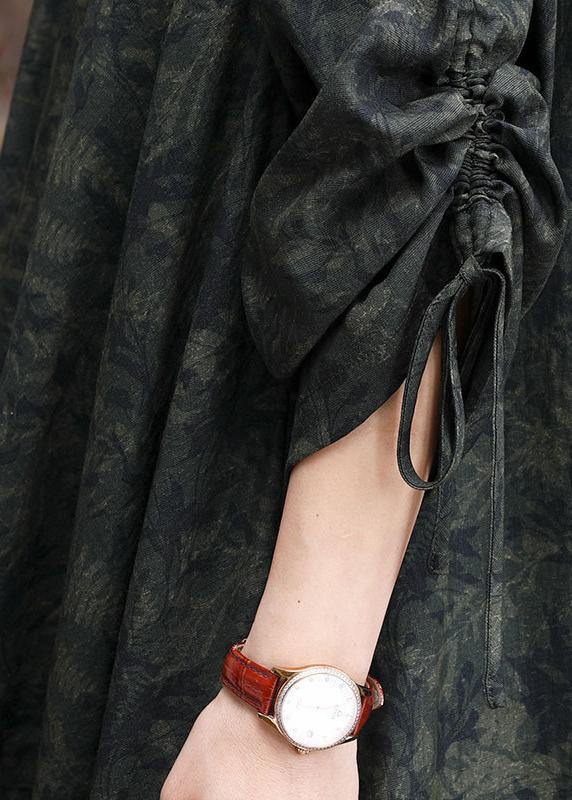 Green Print O Neck Asymmetric Robes Dresses