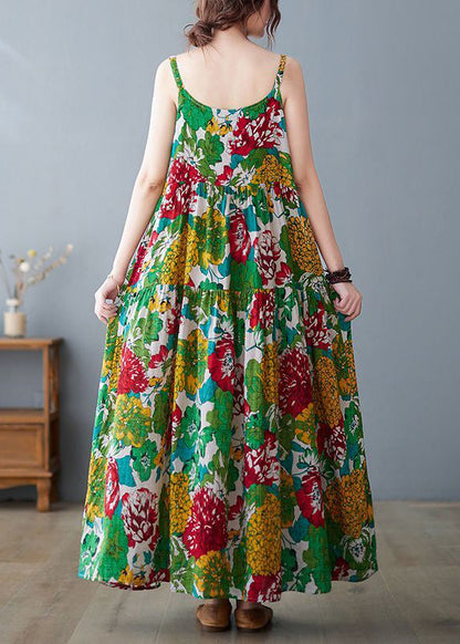 Green Print Exra Large Hem Cotton Beach Dresses Summer
