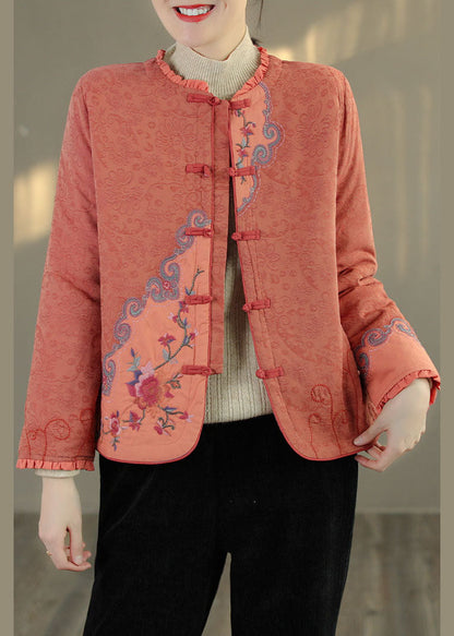 Green Ruffled Embroideried Fine Cotton Filled Coats Spring