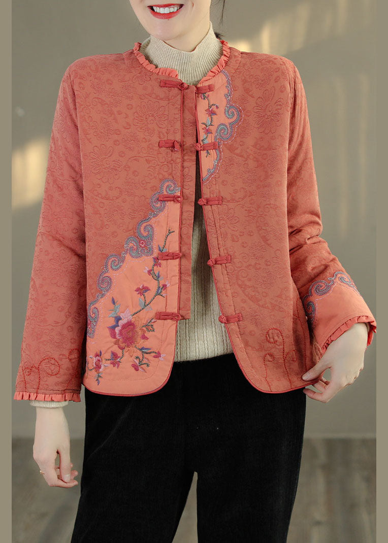 Green Ruffled Embroideried Fine Cotton Filled Coats Spring