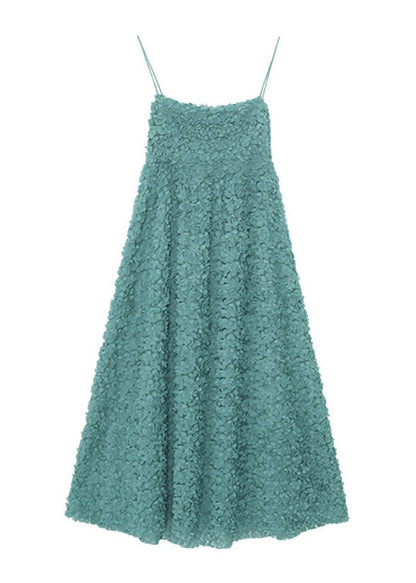 Green Slash Neck Embroideried Slip Long Dress Summer