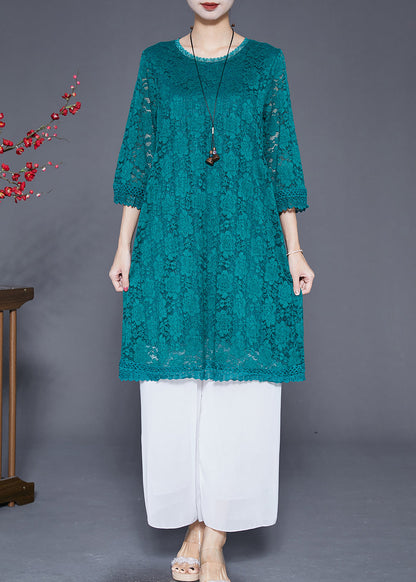 Green Slim Fit Hollow Out Lace Dresses Bracelet Sleeve