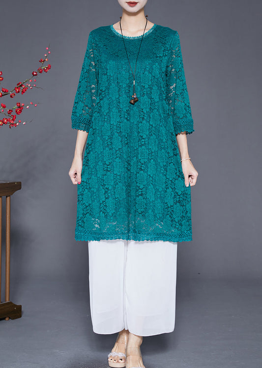 Green Slim Fit Hollow Out Lace Dresses Bracelet Sleeve