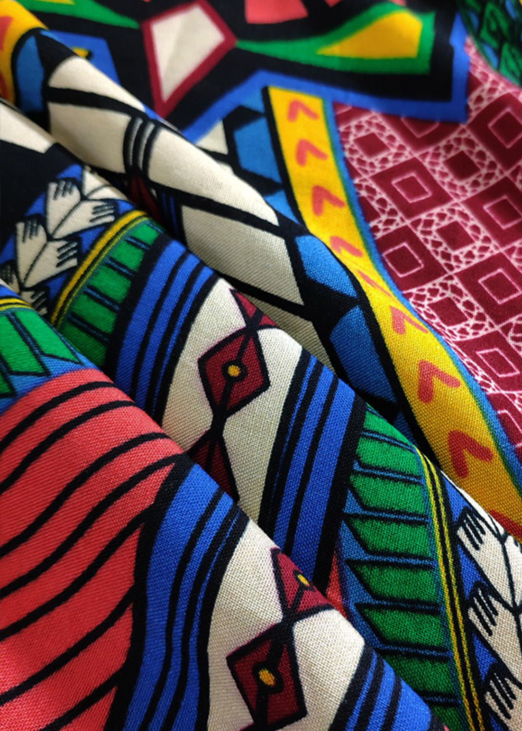 Green V Neck Print Patchwork Cotton Long Dresses Batwing Sleeve