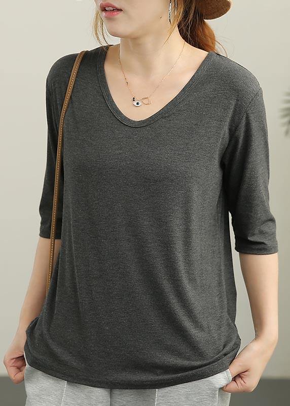 Grey V Neck Cotton Top Summer