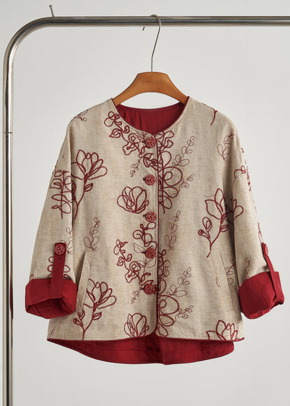 Khaki Embroidered Cotton Coat Spring