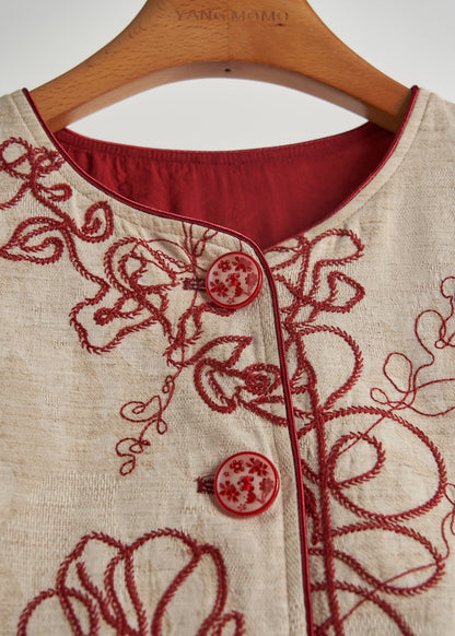 Khaki Embroidered Cotton Coat Spring