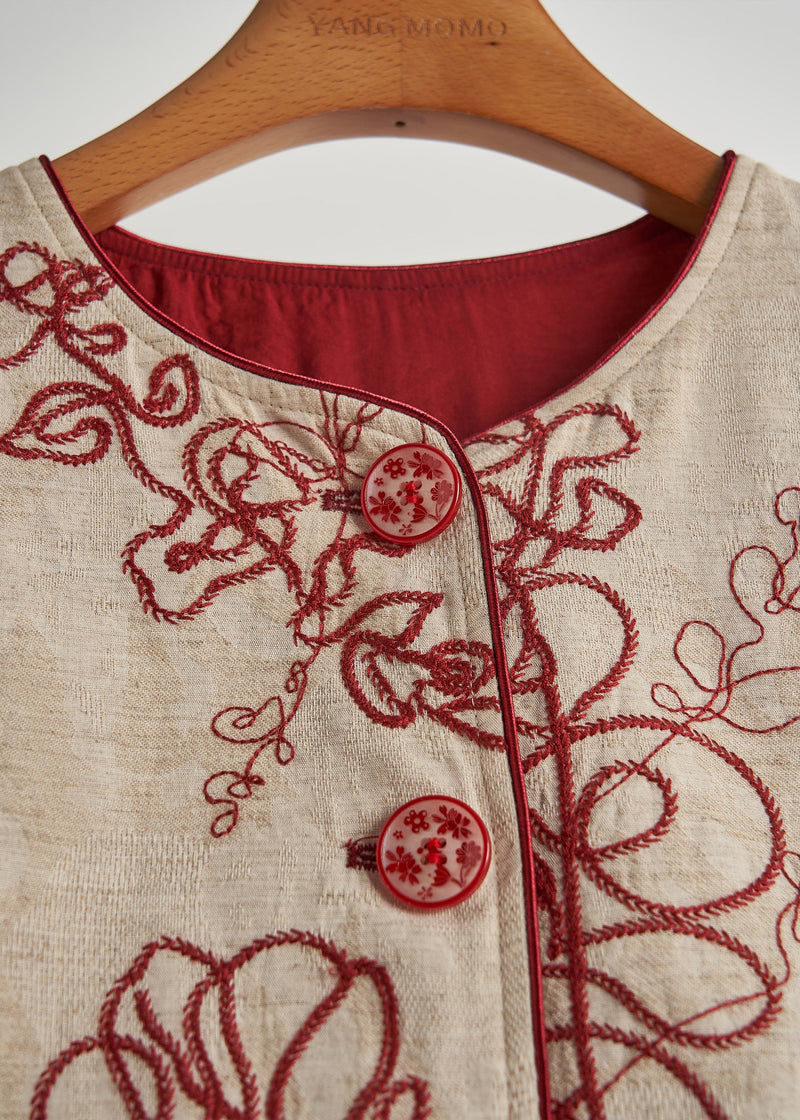 Khaki Embroidered Cotton Coat Spring